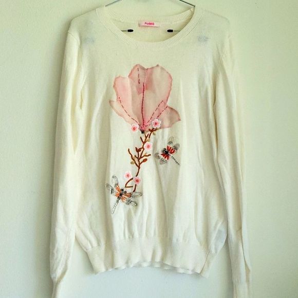 Blumarine Cream Sweater with Pink Floral Design - Picture 1 of 12